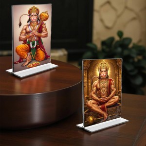 Sri Hanuman Acrylic T-Style Photo Stand - 11x13 Inches, Compact and Stylish Spiritual Display, easily change 2 photos (Pack of 1)