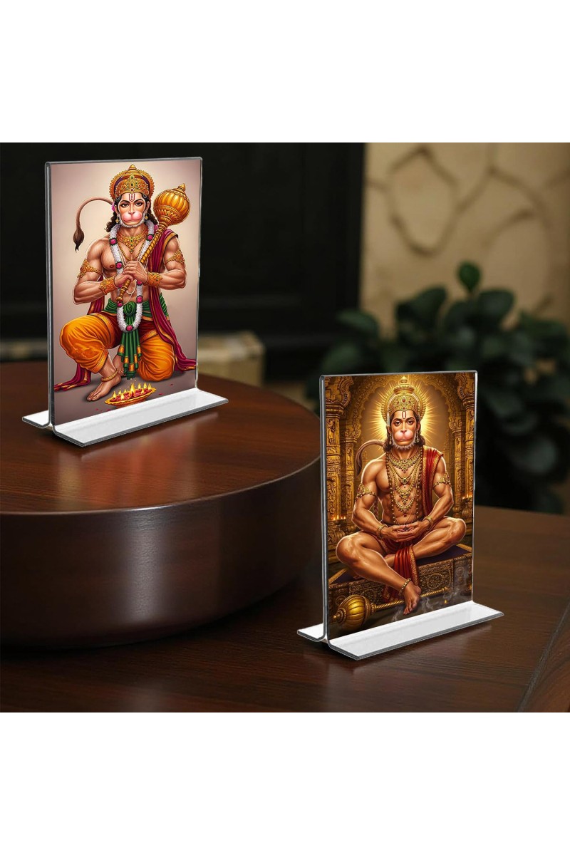 Sri Hanuman Acrylic T-Style Photo Stand, Compact and Stylish Spiritual Display, easily change 2 photos (Pack of 1)