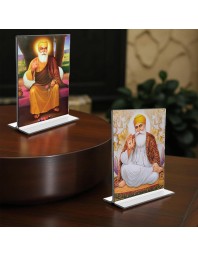 Guru Nanak Acrylic T-Style Photo Stand - 11x13 Inches, Compact and Stylish Spiritual Display, easily change 2 photos (Pack of 1)