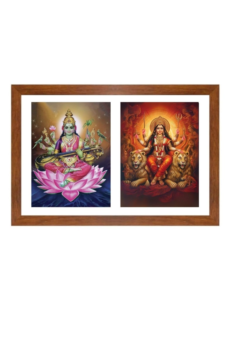Goddess saraswati and durga matha Photo Frame - 13x17Inches - Spiritual Artwork for Home Decor, Puja Room and Office Decoration
