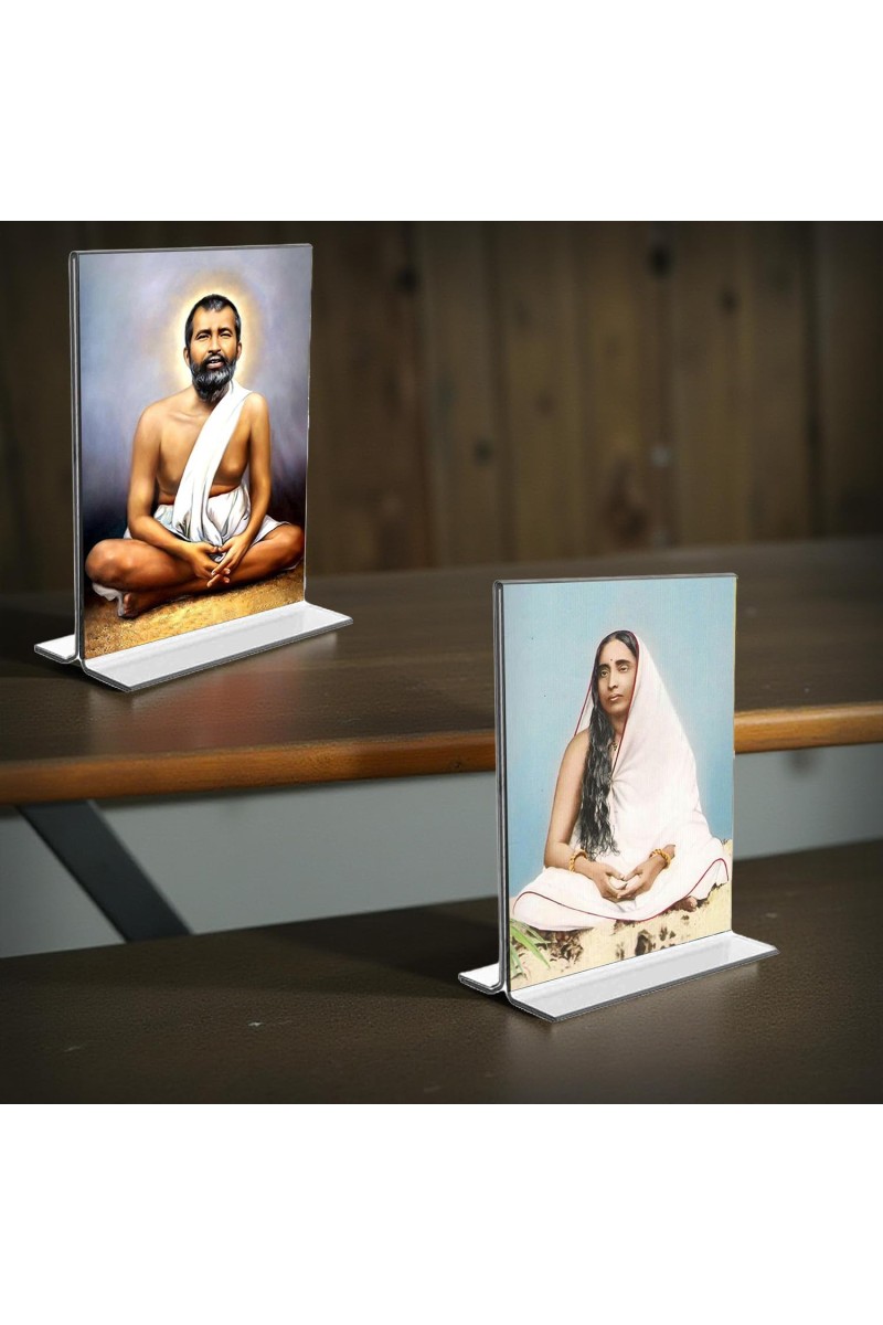 Sri Ramakrishna Paramhansa & Sarada Debi Acrylic T-Style Photo Stand, Compact and Stylish Spiritual Display, easily change 2 photos (Pack of 1)