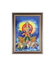 Lord Surya Dev Photo Frame - 10x14 Inches, Brown Wooden Frame for Home, Office & Temple Decoration