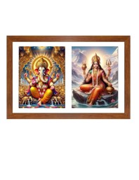 Lord ganesha and goddess parvathi maa Photo Frame - 13x17Inches - Spiritual Artwork for Home Decor, Puja Room and Office Decoration