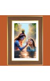 Radha Krishna Photo Frame - 10x14 Inches, Brown Wooden Frame for Home, Office & Temple Decoration