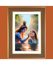 Radha Krishna Photo Frame - 10x14 Inches, Brown Wooden Frame for Home, Office & Temple Decoration