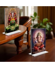 Sri Ganesh Acrylic T-Style Photo Stand - 11x13 Inches, Compact and Stylish Spiritual Display, easily change 2 photos (Pack of 1)