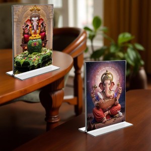 Car Desk/Table Top Sri Ganesh Acrylic T-Style Photo Stand - 2.5x3.5 Inches, Compact and Stylish Spiritual Display, easily change 2 photos (Pack of 1)