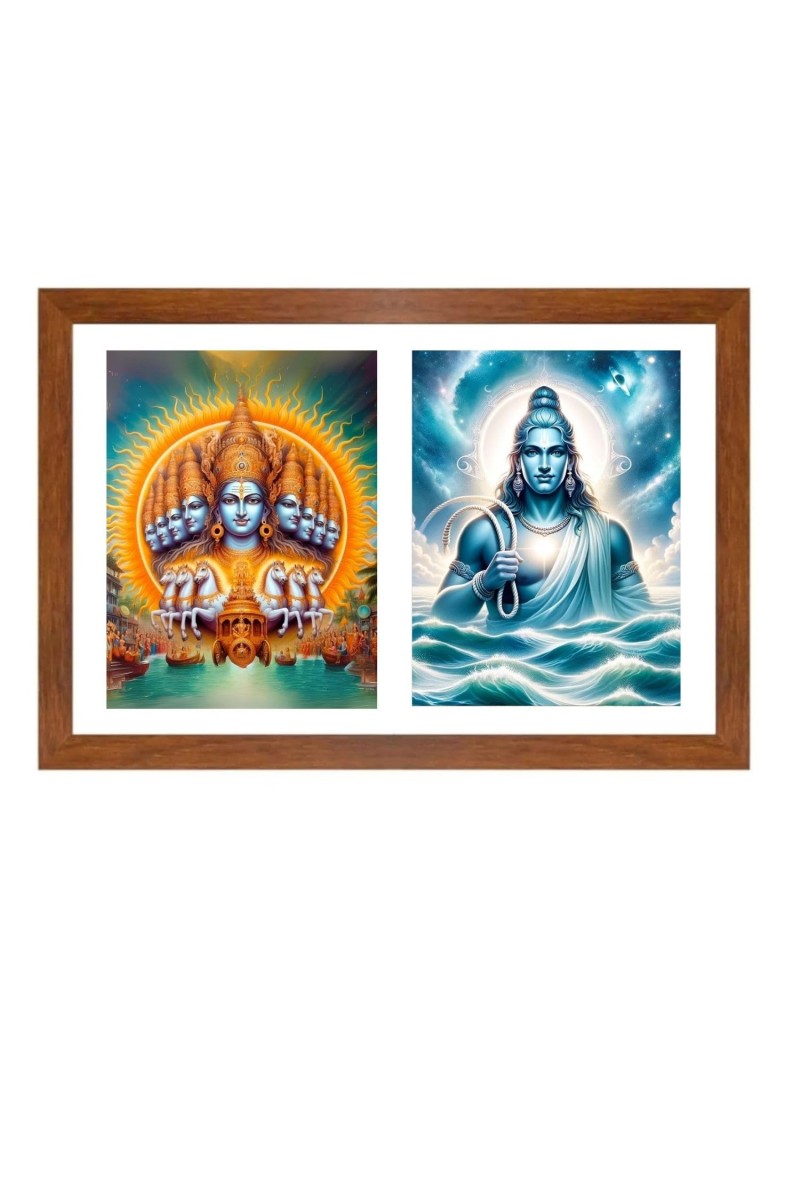 Lord surya and varuna Photo Frame - 13x17Inches - Spiritual Artwork for Home Decor, Puja Room and Office Decoration