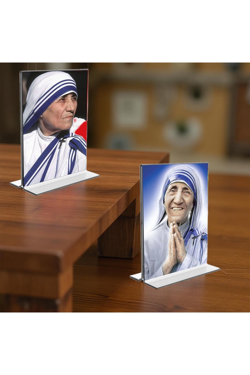 Mother Teresa Acrylic T-Style Photo Stand - 5x7 Inches, Compact and Stylish Spiritual Display, easily change 2 photos (Pack of 1)