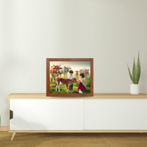 AI Funny Boy with Cow Art Picture for Kids - 18x22 inches, Brown Color - Perfect Wall Decor for Children's Room AI Funny Boy with Cow Art Picture for Kids - 18x22 inches, Brown Color - Perfect Wall Decor for Children's Room