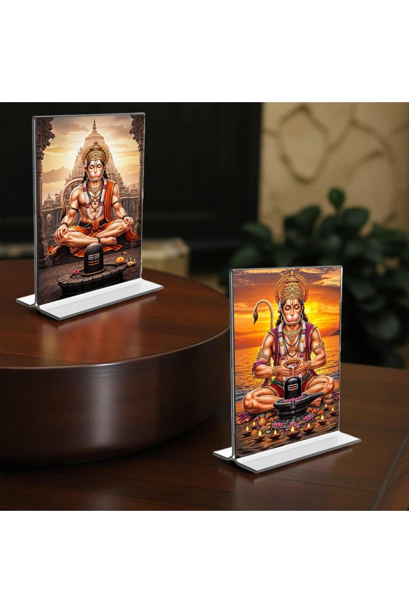 Sri Hanuman Acrylic T-Style Photo Stand - 7x9 Inches, Compact and Stylish Spiritual Display, easily change 2 photos (Pack of 1)