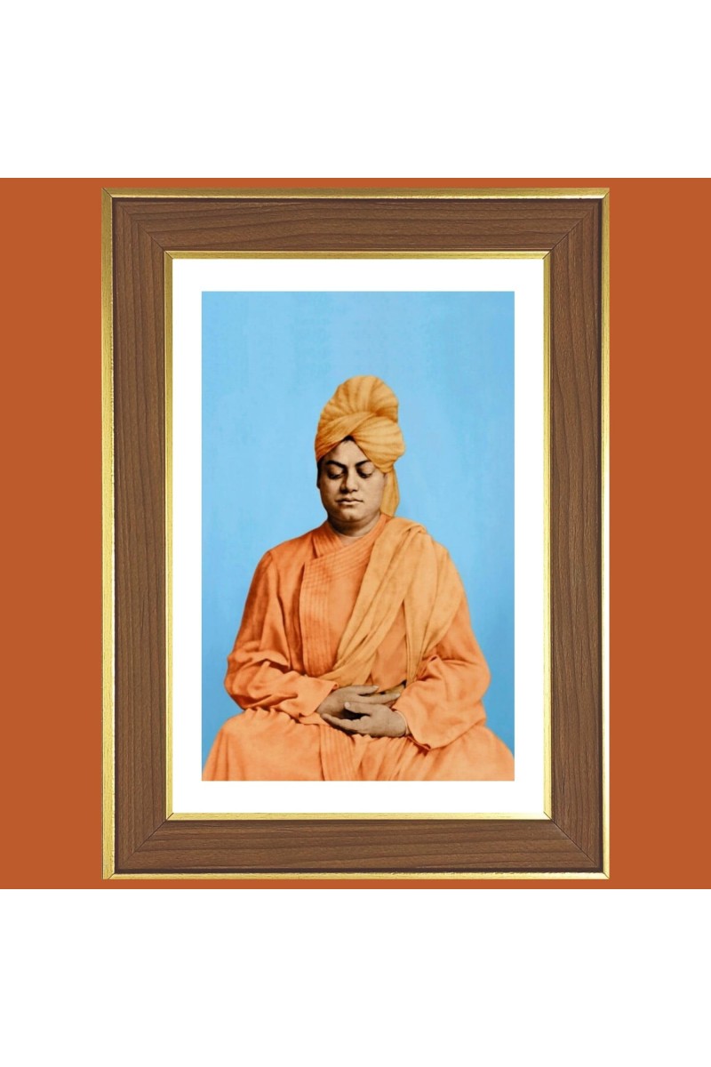 Swami Vivekananda Photo Frame - 10x14 Inches, Brown Wooden Frame for Home, Office & Temple Decoration