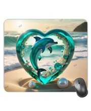 Customized Heart Shaped Nature View and Dolphin Picture Sublimation Mouse Pad | 8 X 7.5 Inch | Smooth Cloth Surface | Non-Slip Rubber Base | Personalized Mousepad for Laptop & Desktop (F17452)