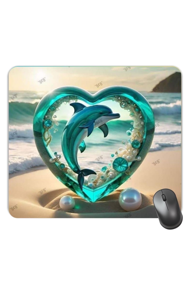 Customized Heart Shaped Nature View and Dolphin Picture Sublimation Mouse Pad | 8 X 7.5 Inch | Smooth Cloth Surface | Non-Slip Rubber Base | Personalized Mousepad for Laptop & Desktop (F17452)