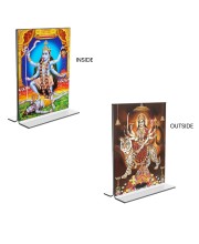 Car Desk/Table Top Maa Kali & Maa Durga Acrylic T-Style Photo Stand - 2.5x3.5 Inches, Compact and Stylish Spiritual Display, easily change 2 photos (Pack of 1)