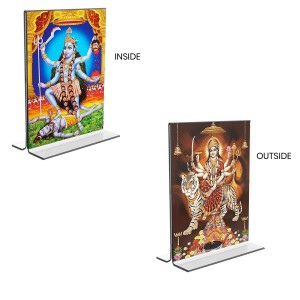Debi Kali & Debi Durga Acrylic T-Style Photo Stand - 11x13 Inches, Compact and Stylish Spiritual Display, easily change 2 photos (Pack of 1)