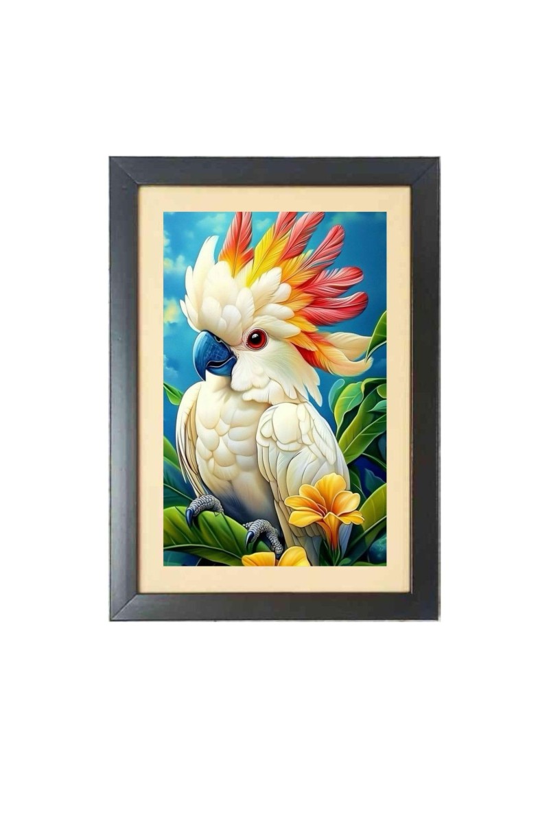 The parrot painting Black Photo Frame Funny Animal and Bird Cartoon Art