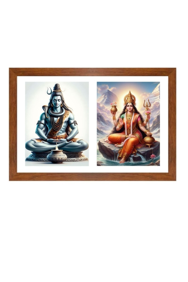 Lord shiva and goddess parvathi Photo Frame - 13x17Inches - Spiritual Artwork for Home Decor, Puja Room and Office Decoration