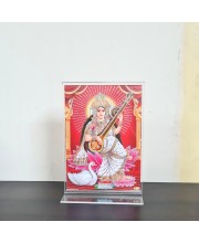 HiTechMart Saraswati Maa Acrylic Photo Frame, Hindu God Idol Picture for Home, Office and Mandir, Decorative Frame for Pooja and Gifting