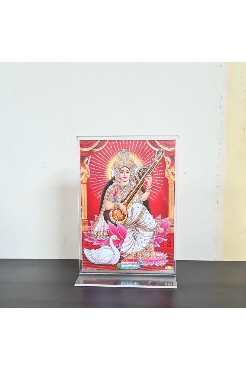 HiTechMart Saraswati Maa Acrylic Photo Frame, Hindu God Idol Picture for Home, Office and Mandir, Decorative Frame for Pooja and Gifting
