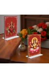 Debi Lakshmi & Debi Durga Acrylic T-Style Photo Stand - 5x7 Inches, Compact and Stylish Spiritual Display, easily change 2 photos (Pack of 1)
