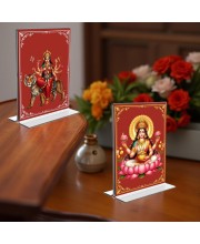 Debi Lakshmi & Debi Durga Acrylic T-Style Photo Stand - 11x13 Inches, Compact and Stylish Spiritual Display, easily change 2 photos (Pack of 1)