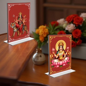 Debi Lakshmi & Debi Durga Acrylic T-Style Photo Stand - 7x9 Inches, Compact and Stylish Spiritual Display, easily change 2 photos (Pack of 1) Debi Lakshmi & Debi Durga Acrylic T-Style Photo Stand - 7x9 Inches, Compact and Stylish Spiritual Display, easily change 2 photos (Pack of 1)
