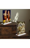 Car Desk/Table Top Sri Krishna and Sri Radha Acrylic T-Style Photo Stand - 2.5x3.5 Inches, Compact and Stylish Spiritual Display, easily change 2 photos (Pack of 1)