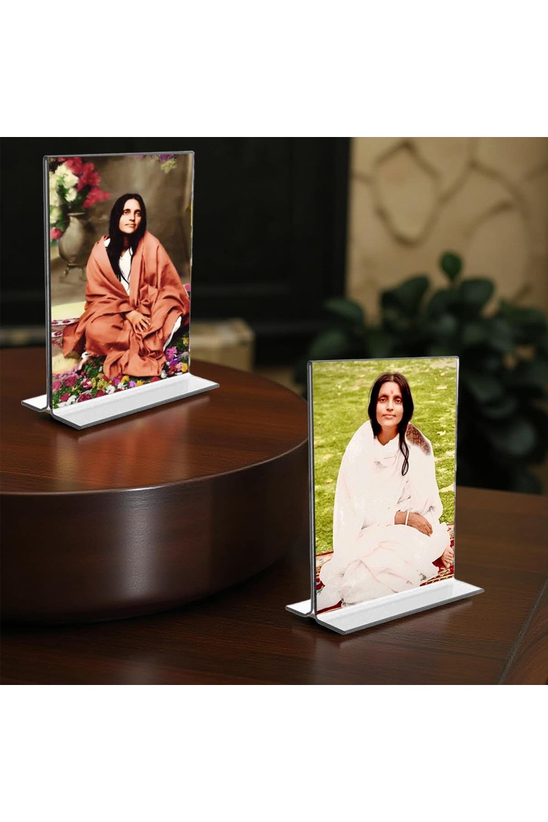 Anandamayee Debi Acrylic T-Style Photo Stand - 7x9 Inches, Compact and Stylish Spiritual Display, easily change 2 photos (Pack of 1)