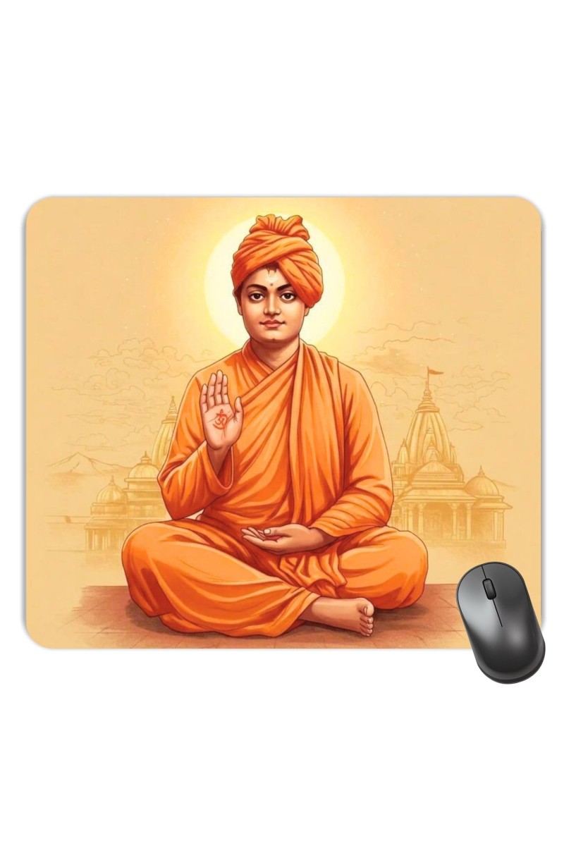 Customized Swami Vivekananda Picture Sublimation Mouse Pad | 8 X 7.5 Inch | Smooth Cloth Surface | Non-Slip Rubber Base | Personalized Mousepad for Laptop & Desktop (F17125)