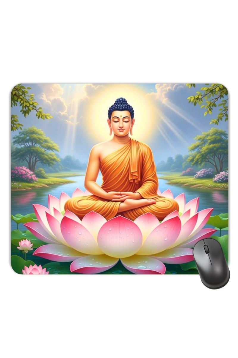 Customized Lord Buddha Picture Sublimation Mouse Pad | 8 X 7.5 Inch | Smooth Cloth Surface | Non-Slip Rubber Base | Personalized Mousepad for Laptop & Desktop (F17253)