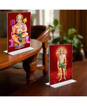 Sri Hanuman & Panchmukhi Hanuman Acrylic T-Style Photo Stand - 11x13 Inches, Compact and Stylish Spiritual Display, easily change 2 photos (Pack of 1)
