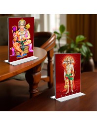 Sri Hanuman & Panchmukhi Hanuman Acrylic T-Style Photo Stand, Compact and Stylish Spiritual Display, easily change 2 photos (Pack of 1)