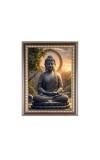 Lord Buddha Photo Frame - 10x14 Inches, Brown Wooden Frame for Home, Office & Temple Decoration
