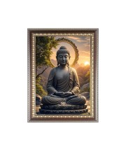 Lord Buddha Photo Frame - 10x14 Inches, Brown Wooden Frame for Home, Office & Temple Decoration