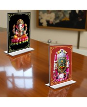 Sri Ganesh & Lord Shiva Lingam Acrylic T-Style Photo Stand - 11x13 Inches, Compact and Stylish Spiritual Display, easily change 2 photos (Pack of 1)