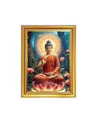 Lord Buddha Photo Frame - 10x14 Inches, Brown Wooden Frame for Home, Office & Temple Decoration