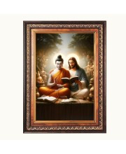 Lord Gautam Buddha and Lord Jesus Christ Color Photo 10x14 Inch - Vibrant Religious Wall Art for Home or Office Decor.