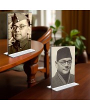 Netaji Subhas Chandra Bose Acrylic T-Style Photo Stand - 9x11 Inches, Compact and Stylish Spiritual Display, easily change 2 photos (Pack of 1)
