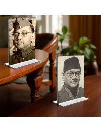 Netaji Subhas Chandra Bose Acrylic T-Style Photo Stand - 5x7 Inches, Compact and Stylish Spiritual Display, easily change 2 photos (Pack of 1)