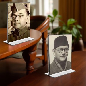 Netaji Subhas Chandra Bose Acrylic T-Style Photo Stand - 5x7 Inches, Compact and Stylish Spiritual Display, easily change 2 photos (Pack of 1)