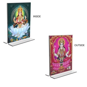 Debi Saraswati & Debi Lakshmi Acrylic T-Style Photo Stand - 9x11 Inches, Compact and Stylish Spiritual Display, easily change 2 photos (Pack of 1)