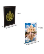 Car Desk/Table Top Islamic Allah & Taj Mahal Acrylic T-Style Photo Stand - 2.5x3.5 Inches, Compact and Stylish Spiritual Display, easily change 2 photos (Pack of 1)