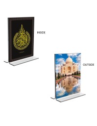 Car Desk/Table Top Islamic Allah & Taj Mahal Acrylic T-Style Photo Stand - 2.5x3.5 Inches, Compact and Stylish Spiritual Display, easily change 2 photos (Pack of 1)