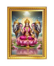 Devi Varalakshmi Photo Frame - 10x14 Inches, Brown Wooden Frame for Home, Office & Temple Decoration