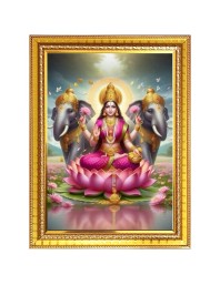 Devi Varalakshmi Photo Frame - 10x14 Inches, Brown Wooden Frame for Home, Office & Temple Decoration