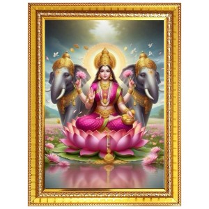 Devi Varalakshmi Photo Frame - 10x14 Inches, Brown Wooden Frame for Home, Office & Temple Decoration Devi Varalakshmi Photo Frame - 10x14 Inches, Brown Wooden Frame for Home, Office & Temple Decoration