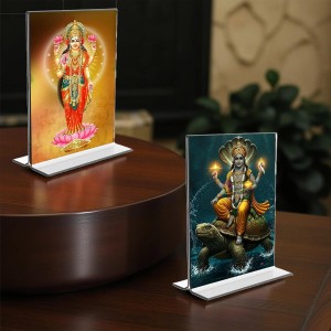Car Desk/Table Top Lord Vishnu & Baba Lakhsmi Acrylic T-Style Photo Stand - 2.5x3.5 Inches, Compact and Stylish Spiritual Display, easily change 2 photos (Pack of 1) Car Desk/Table Top Lord Vishnu & Baba Lakhsmi Acrylic T-Style Photo Stand - 2.5x3.5 Inches, Compact and Stylish Spiritual Display, easily change 2 photos (Pack of 1)