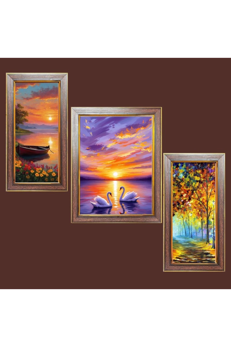 3-Pack Calmness of earth painting Photo Frames - 2 Pieces 6x13 Inch & 1 Piece 10x13 Inch - Rustic Wall Art for Home & Office Decor - Botanical Wall Hanging for Living Room, Bedroom, or Workspace