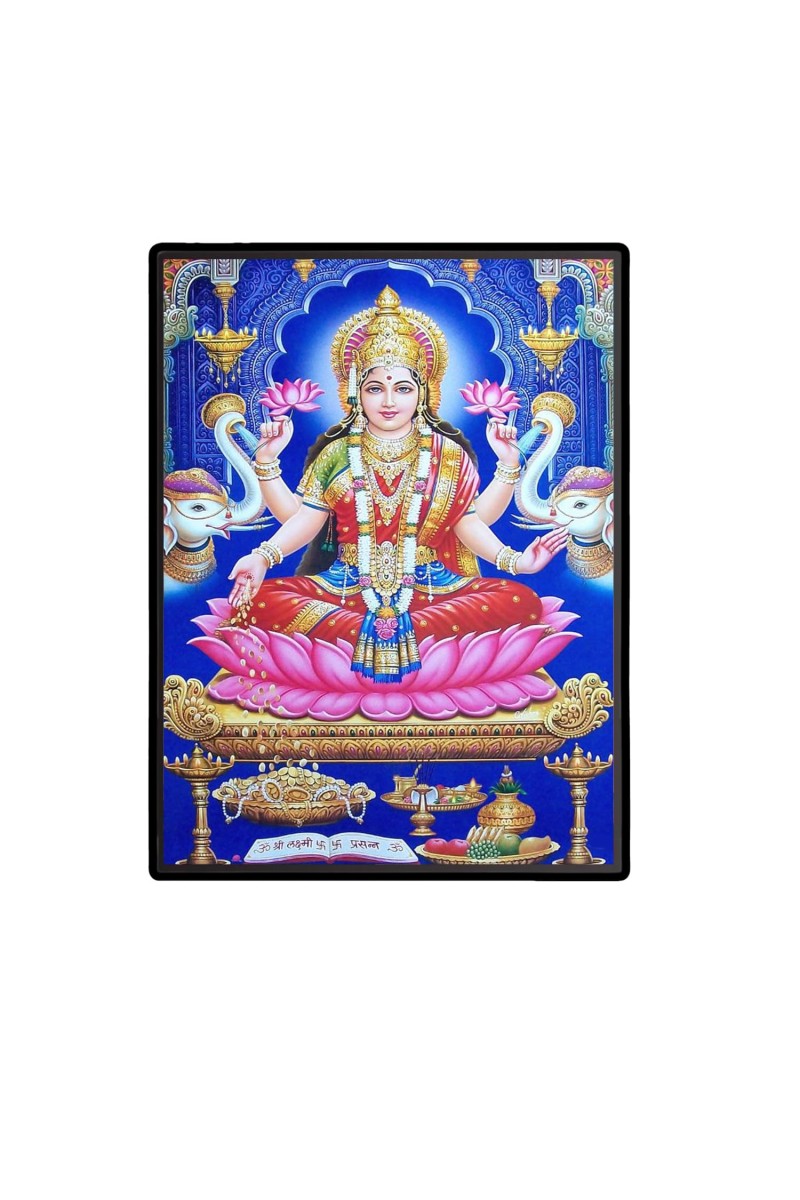 Lakshmi Laminated Photo - 5x7 Inches, Divine Blessings for Home & Office and Temple Decoration